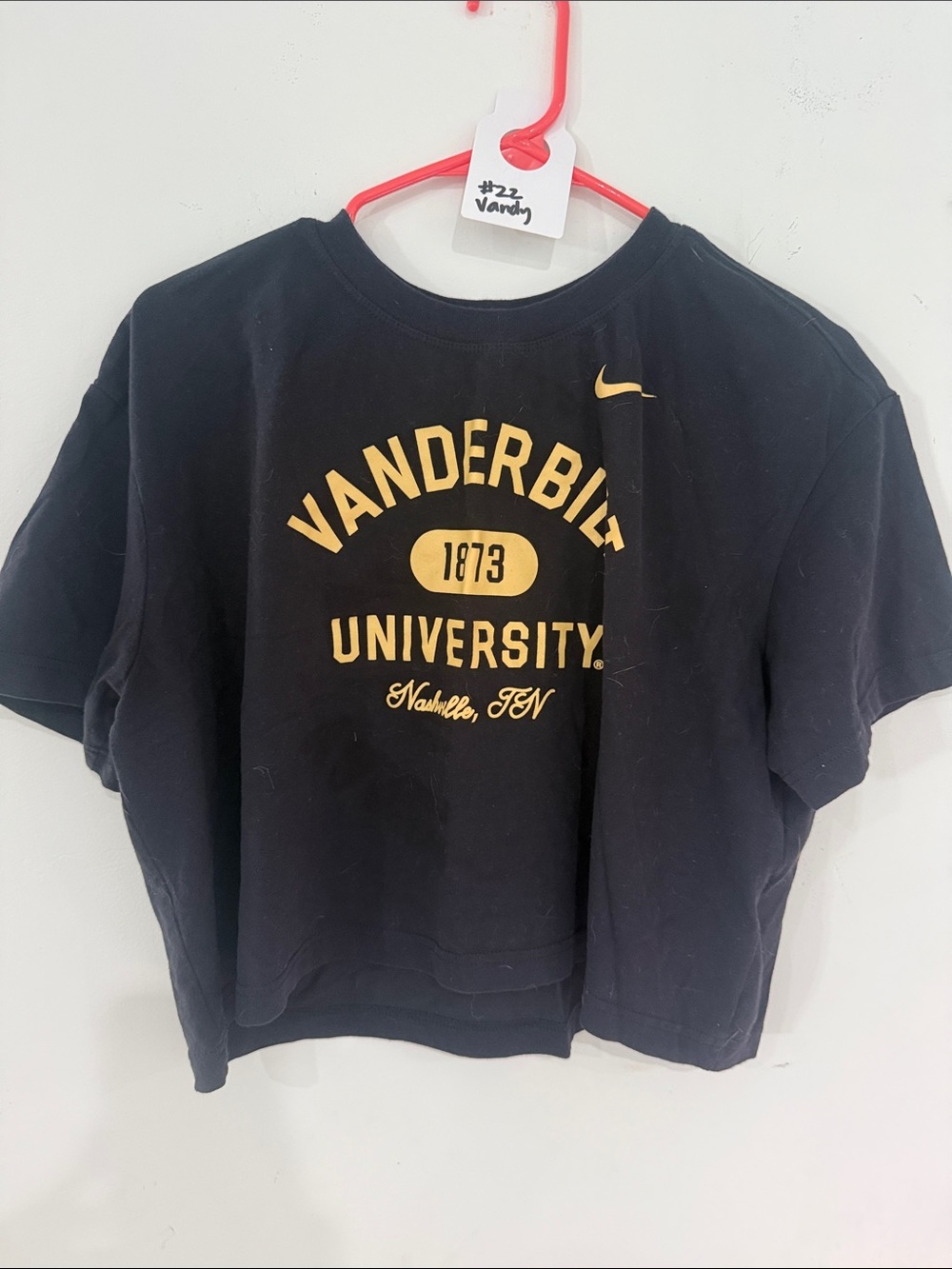 Nike Black Vanderbilt University women’s cropped T-Shirt with Gold Print